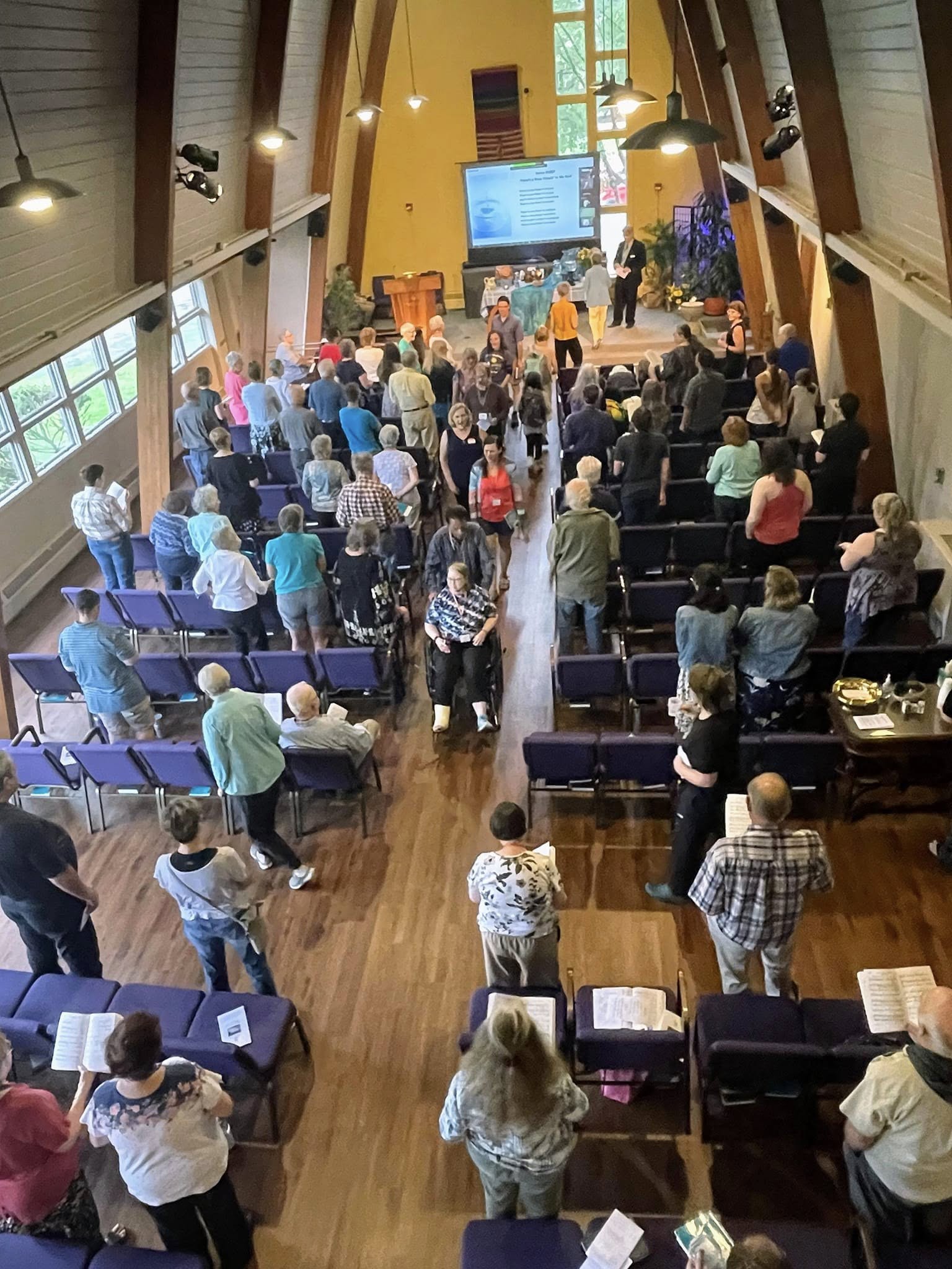 UUCB congregation gathered in the sanctuary during worship